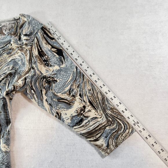 Cathy Blouse Woman LJewel Neck 3/4 Sleeve Blue Brown Black Textured Fabric - Picture 9 of 11